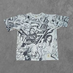 Ecko Unlimited Shirt Mens 3XL White Black All Over Print Comic Series Rare Y2K